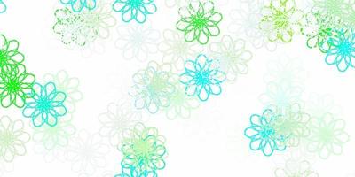 fond de doodle vecteur vert clair avec des fleurs.