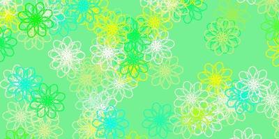 texture de doodle vecteur vert clair, jaune avec des fleurs.