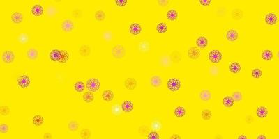 motif de doodle vecteur rose clair, jaune avec des fleurs.