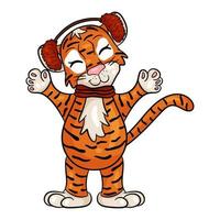 le tigre est le symbole du nouvel an 2022 selon le calendrier chinois ou oriental. porter des écouteurs contre le froid et une écharpe. illustration vectorielle modifiable. vecteur