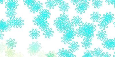 texture de doodle vecteur bleu clair, vert avec des fleurs.