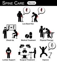 Diagramme de stickman de vecteur. pictogramme. infographie du concept de soins de la colonne vertébrale vecteur