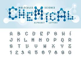 lettres et chiffres de l'alphabet cellulaire de la molécule, lettres définies pour la chimie des cellules de la molécule d'atome, science, connecter, connexion, réseau, social, la biologie, la physique vecteur