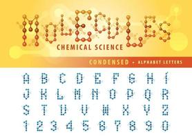 lettres et chiffres de l'alphabet cellulaire de la molécule d'adn, ensemble de lettres condensées pour la chimie cellulaire de la molécule d'atome, science, connecter, connexion, biologie, physique vecteur