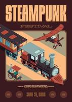 affiche verticale de train steampunk vecteur