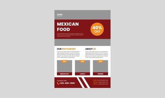 conception de modèle de flyer de cuisine mexicaine. délicieux dépliant sur la cuisine mexicaine. conception de dépliant d'affiche de menu de restaurant de cuisine mexicaine, format a4, dépliant, couverture, brochure, prêt à imprimer vecteur