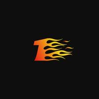 Numéro 1 Modèle de conception de logo de flamme brûlante vecteur