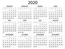 mise en page simple du calendrier pour 2020. vecteur