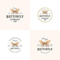 collection de logos de badge vintage aquarelle papillon vecteur