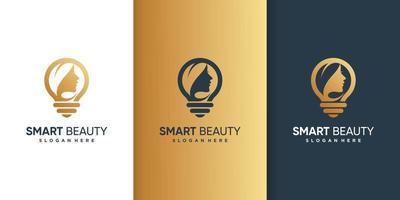 logo de beauté intelligente avec modèle de conception de concept doré, moderne, femme, vecteur premium