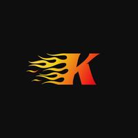 lettre K modèle de conception de logo flamme brûlante vecteur