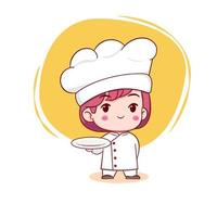 illustration de personnage de dessin animé chibi fille mignonne chef vecteur