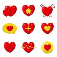 collection d'icônes de formes de coeur d'amour 3d vecteur