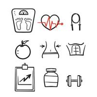 main dessinée doodle fitness exercice illustration concept icône collection vecteur