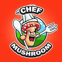 champignon chef dessin animé personnage mascotte logo illustration vectorielle vecteur