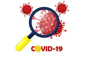 covid-19 ou coronavirus sous une loupe. bannière avec virus ou bactérie corona. vecteur
