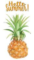 aquarelle ananas bonjour carte de vecteur d'été