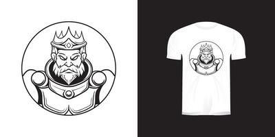illustration du roi pour la conception de t-shirts, le logo badgé et le personnage de l'emblème