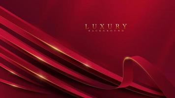 fond de luxe rouge avec des éléments de courbe dorés et une décoration à effet de lumière scintillante. vecteur