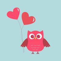 Hibou mignon avec des coeurs-ballons roses vecteur