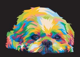 tête de chien colorée avec un arrière-plan cool de style pop art isolé. style wpa vecteur