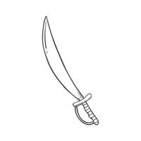 sabre de pirate en style doodle. épée incurvée médiévale. illustration de vecteur dessiné à la main isolé sur fond blanc.