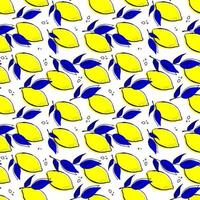 illustration de vecteur de motif dessiné à la main de citron d'agrumes sans soudure isolé sur fond blanc. imprimé de fruits, motif textile ou papier peint avec des éléments mignons et des formes colorées.