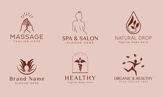 ensemble de logo dessiné à la main d'élément de spa avec corps et feuilles. logo pour spa et salon de beauté, boutique, massothérapie, magasin bio, relaxation, corps de femme, yoga, magasin de cosmétiques. vecteur libre