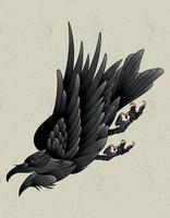 corneille corbeau tatouage néo traditionnel vecteur