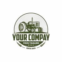 modèle de logo de silhouette de tracteur vintage vecteur