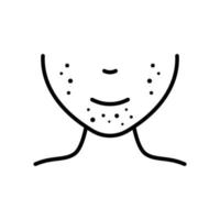 visage humain avec icône de ligne d'acné. menton avec des boutons ou une éruption cutanée. allergie, inflammation cutanée, problème dermatologique sur le bas du visage. illustration vectorielle isolée. vecteur