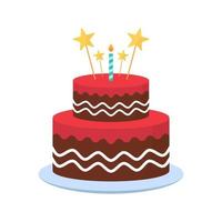 délicieux gâteau aux bougies pour la fête d'anniversaire. joli gâteau avec crème glacée sur assiette pour anniversaire, anniversaire, mariage. boulangerie savoureuse douce et colorée. illustration vectorielle isolée. vecteur
