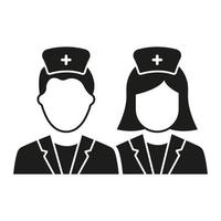 icône de silhouette homme, femme médecins. pictogramme spécialiste des médecins masculins et féminins. icône noire de deux assistants professionnels médicaux. illustration vectorielle isolée. vecteur