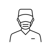 icône de ligne médecin homme chirurgien. spécialiste de la chirurgie plastique en pictogramme linéaire de masque médical. personnel de chirurgien professionnel dans l'icône de contour de l'hôpital. illustration vectorielle isolée. vecteur