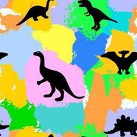 modèle sans couture avec silhouette de dinosaure sur des taches aquarelles colorées. fond de vecteur. toile de fond sans fin. emballage, papier numérique, tissu textile pour enfants. animal préhistorique vecteur