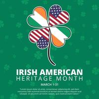 bannière du mois du patrimoine américain irlandais avec feuilles de trèfle et drapeau de la nation vecteur