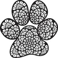 mandala de patte de chien noir et blanc. illustration vectorielle. vecteur