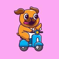 illustration d'icône vectorielle de dessin animé de scooter de chien mignon. concept d'icône de transport d'animaux isolé vecteur premium. style de dessin animé plat