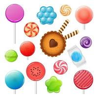 illustration vectorielle, jeu d'icônes de bonbons, sucettes, bonbons vecteur