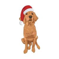 golden retriever mignon chiot portant bonnet de noel assis. vecteur