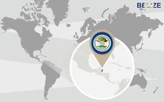 carte du monde avec belize agrandie vecteur