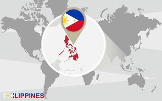 carte du monde avec philippines agrandies vecteur