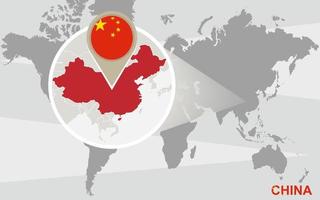 carte du monde avec la Chine agrandie vecteur