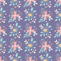 fleurs de printemps sur fond violet. motif floral, motif vectoriel harmonieux pour l'impression sur des produits en tissu ou en papier