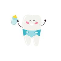 dent de lait sous la forme d'un bébé de dessin animé dans une couche. pour la conception de brochures sur la prévention des caries chez les enfants, la publicité sur les produits de soins des dents de bébé.illustration vectorielle vecteur