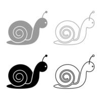 escargot, icône, contour, ensemble, gris, noir, couleur vecteur