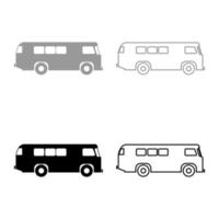 jeu d'icônes de bus rétro couleur gris noir vecteur