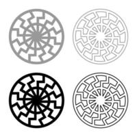 jeu d'icônes de symbole de soleil gris noir jeu d'icônes de couleur gris noir illustration contour style plat image simple vecteur