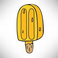 popsicle de dessin animé jaune sur un bâton isolé sur fond blanc. glace au jus de fruits. vecteur