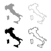 carte de l'italie jeu d'icônes couleur gris noir vecteur